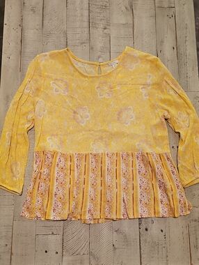 Yellow Floral Peplum Tunic Top